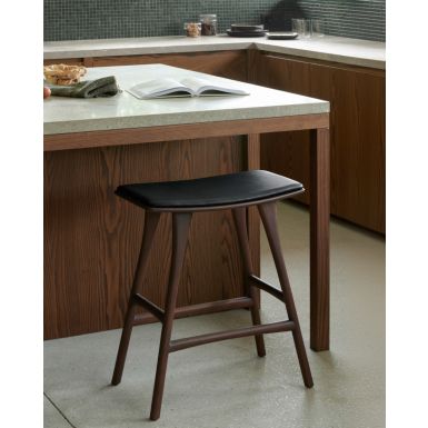 Ethnicraft Osso Counter Stool | Brown Teak | Black Leather