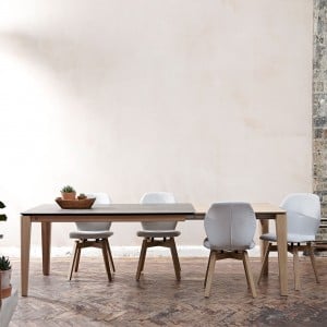 Mason round leg PB2 Ceramic + oak extending dining table
