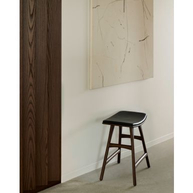 Ethnicraft Osso Stool | Brown Teak | Black Leather