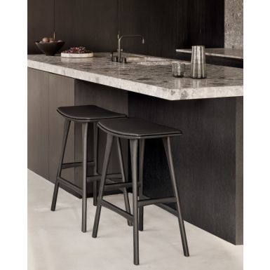 Ethnicraft Osso Counter Stool | Black Oak | Black Leather