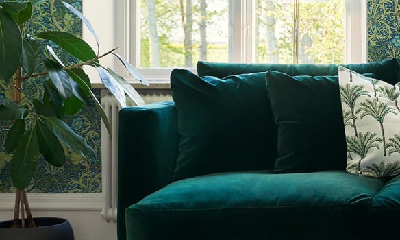 Green velvet shop corner sofa