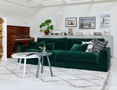 Green velvet sofa Designed By Adventures In Furniture. This Modern Sofa Has Endless Fabric Choices To Fit Every Space In Your Home. This sofa looks amazing in a white themed room or with our modern coffee tables