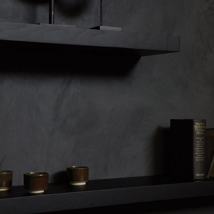 Black and oak shop shelves