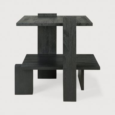 Teak Abstract black side table