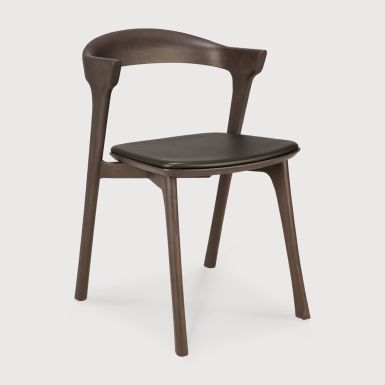 Ethnicraft Brown Oak Bok chair with brown leather seat