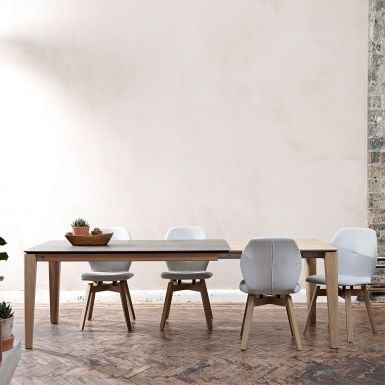extendable dining table solid oak with round leg and ceramic top